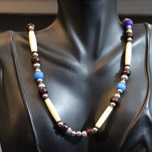 Native Inspired Faux Horn Glass Bead Necklace